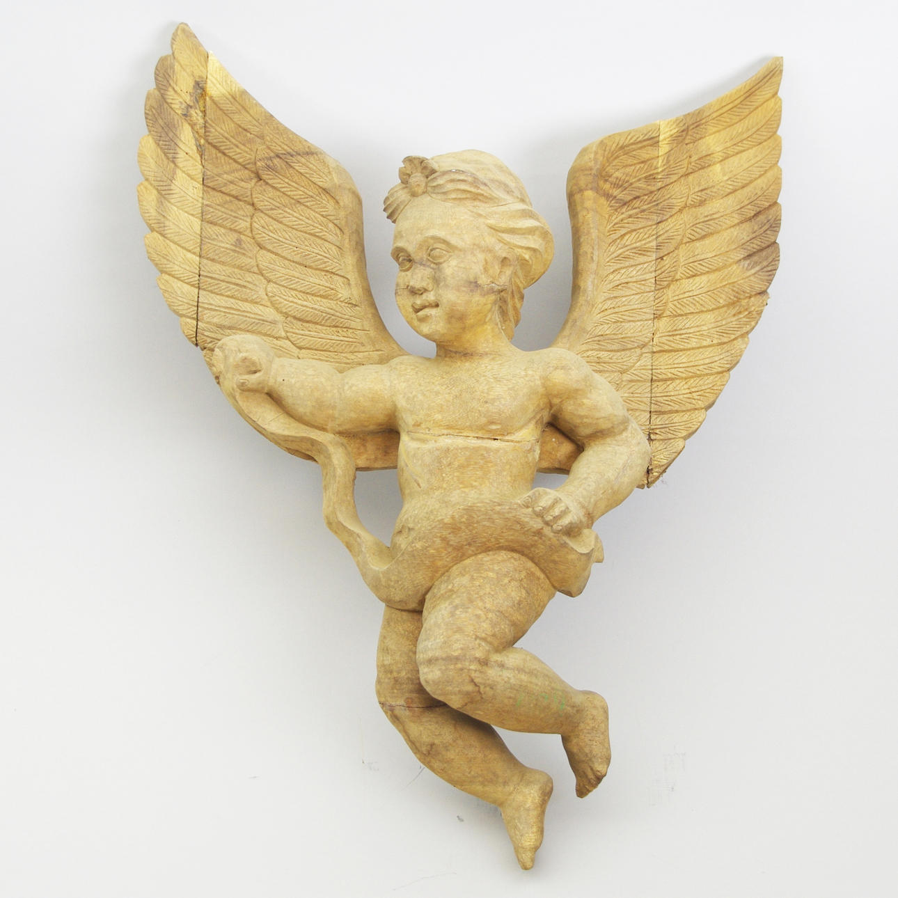 VÄGGRELIEF, ängel, snidat trä, samtida.