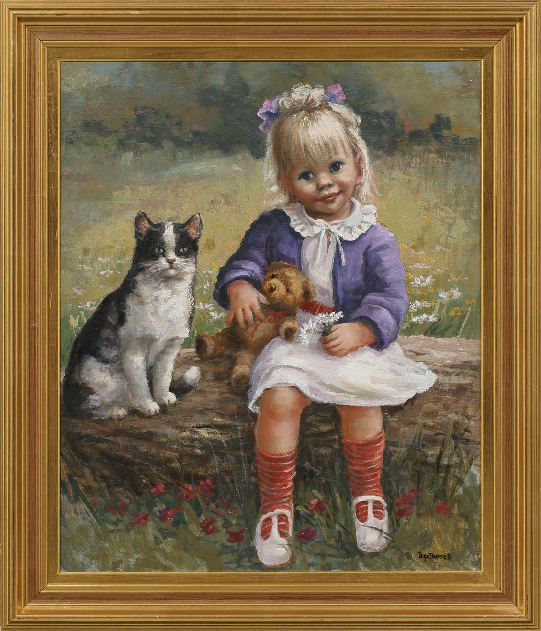 INGA BURSELL. "Karin och katten svartnos", olja på duk, signerad.