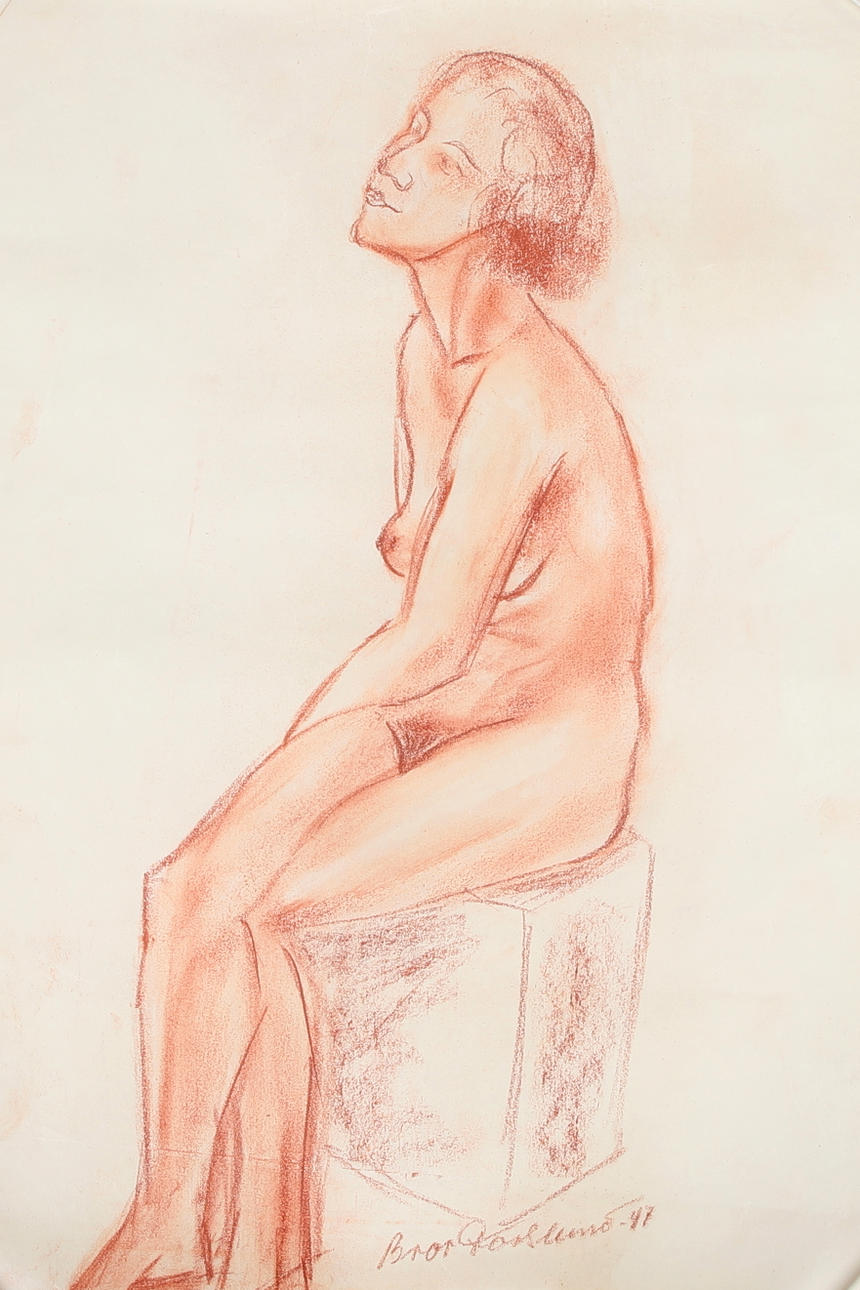 BROR FORSLUND. Drawing, red chalk, model study, signed, dated -47.