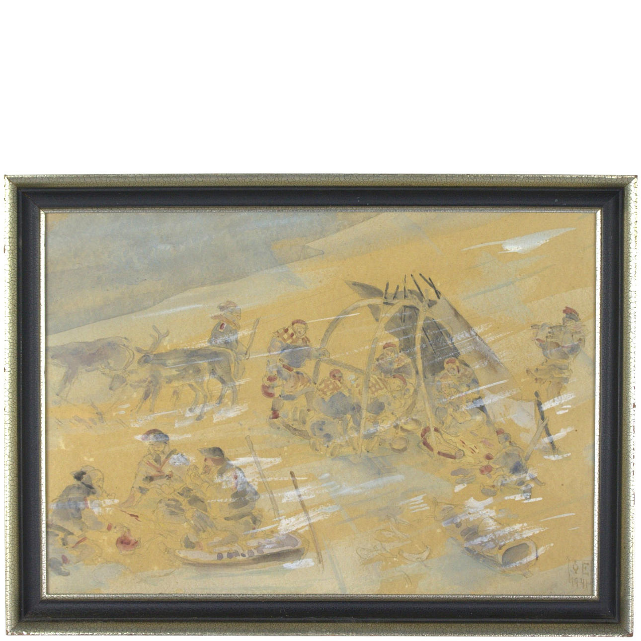 OSSIAN ELGSTRÖM. Mixed media on paper, “When the Little One Came to Earth”, signed, 1941.