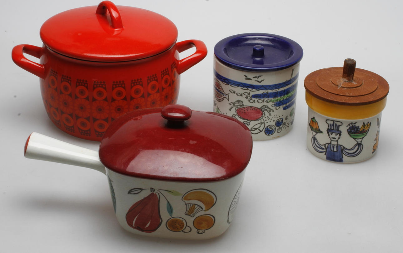 KASTRULL, KAROTT OCH BURKAR, emalj och keramik, Finel, Upsala-Ekeby/Gefle, Jie Gantofta och Rörstrand.