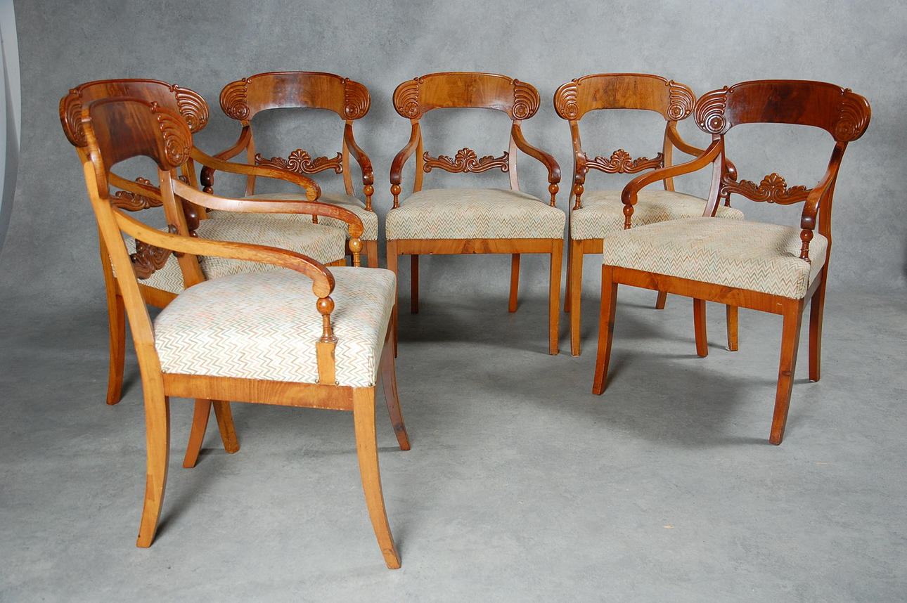 KARMSTOLAR, 6 st, Karl-Johan, möjligen Johan Petter Grönvall 1780-1849, Stockholm, proveniens Jonsereds herrgård, Göteborg.