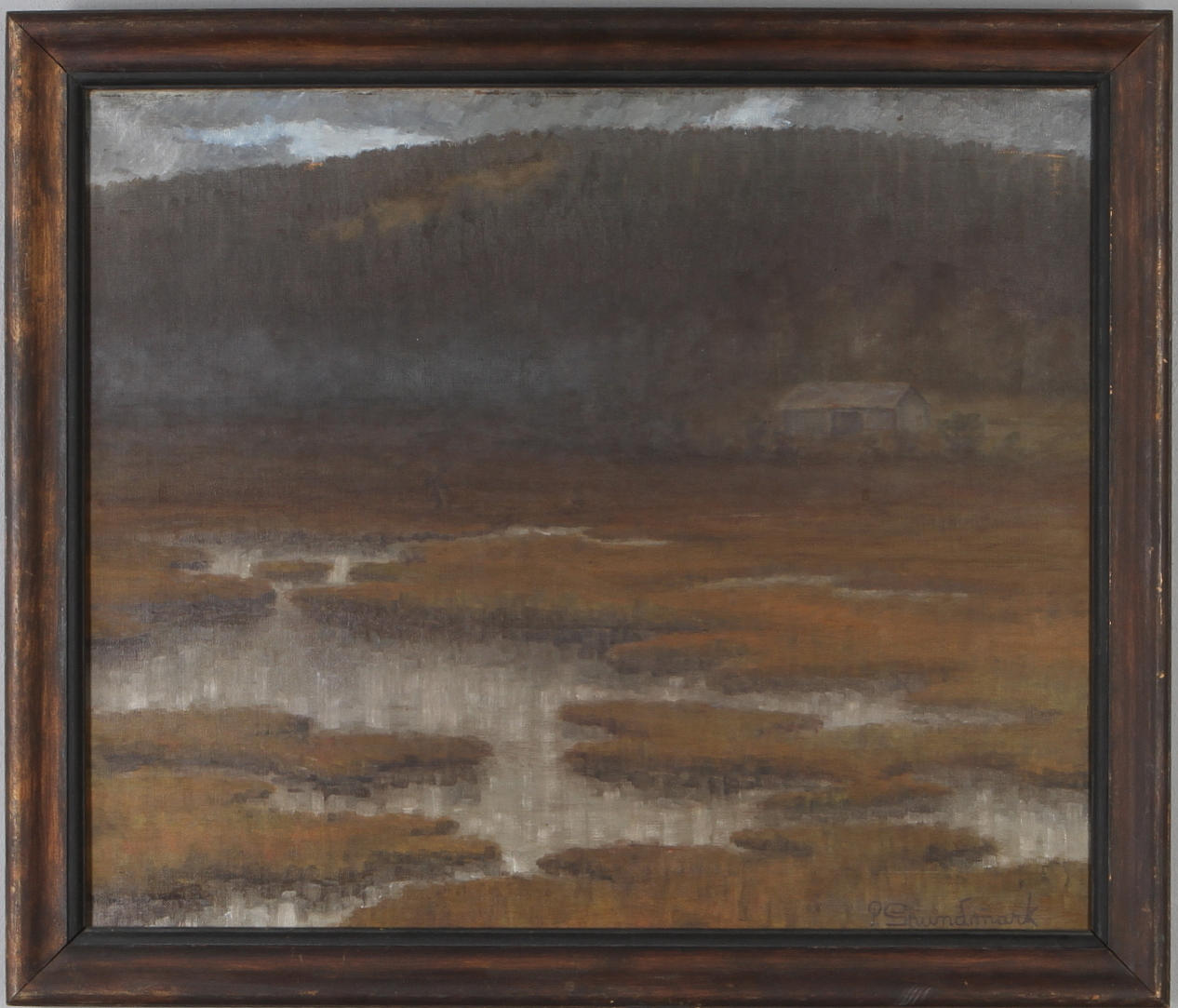 PAUL GRUNDMARK. Landskap med stuga, olja på duk, signerad.