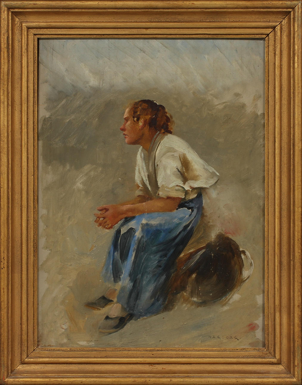 AUGUST HAGBORG. olja på pannå, signerad Hagborg.