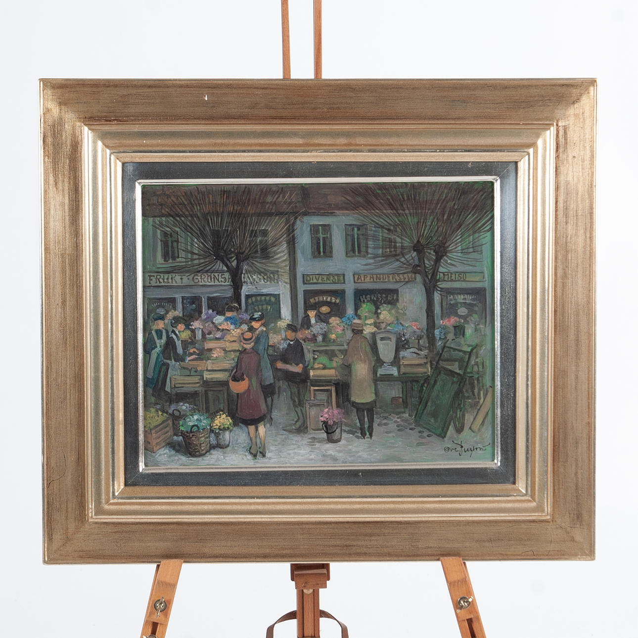 OVE PERSSON. Oil on panel “Torghandel”.