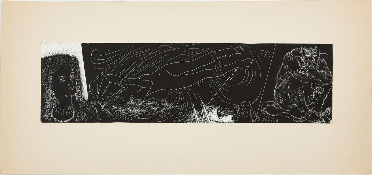 GÖSTA KRILAND (1917-1989). Figure composition, scraping technique.