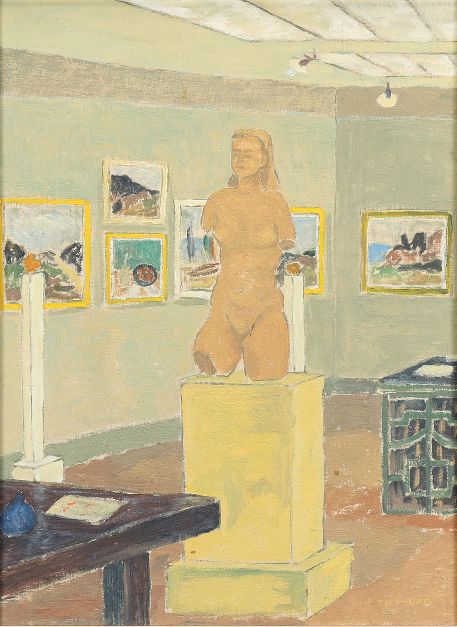 ANDERS THYBERG (1899-1980). Interiör från ett galleri.