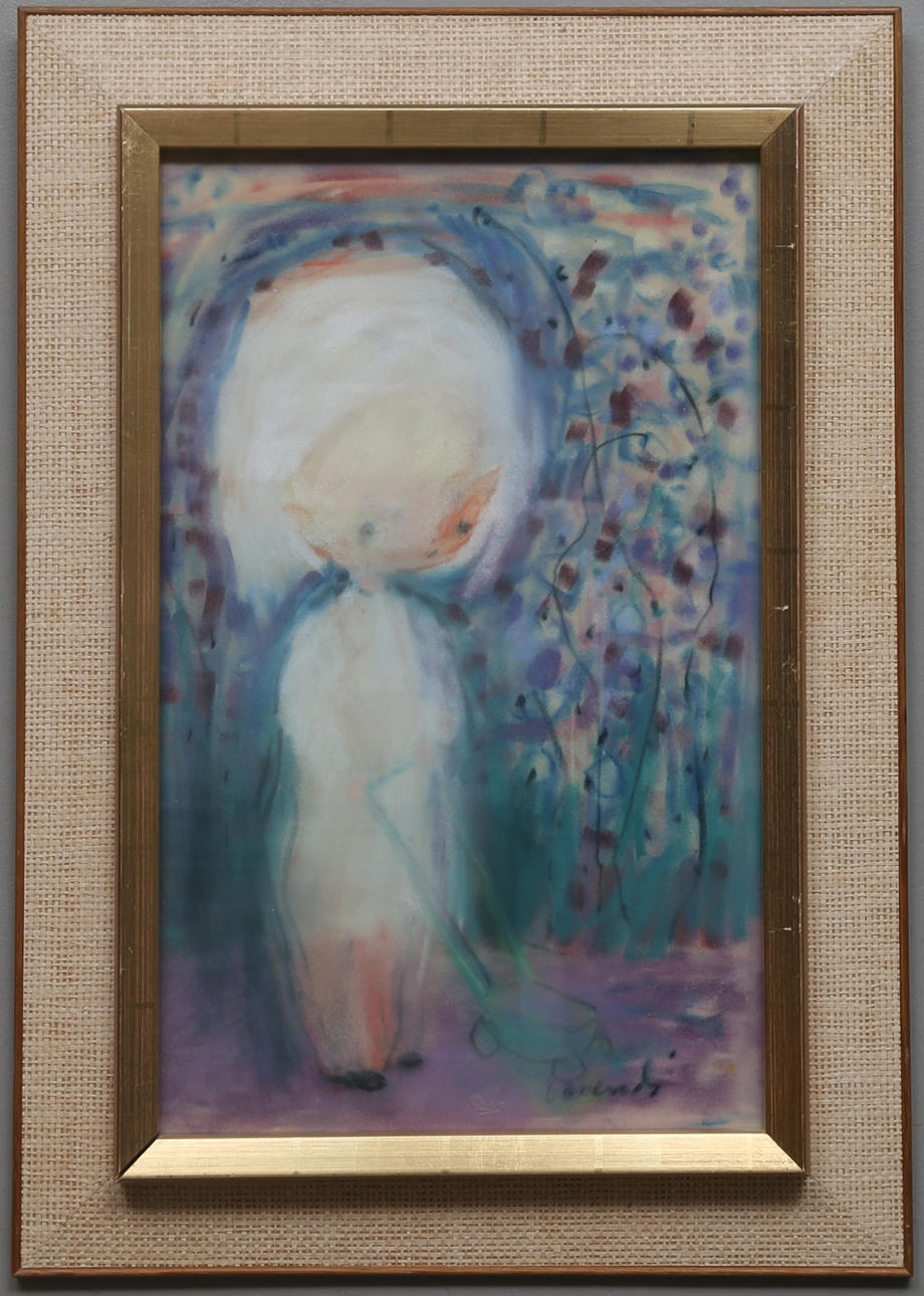 CURT CARENDI. Barn med vagn. Pastell. signerad.