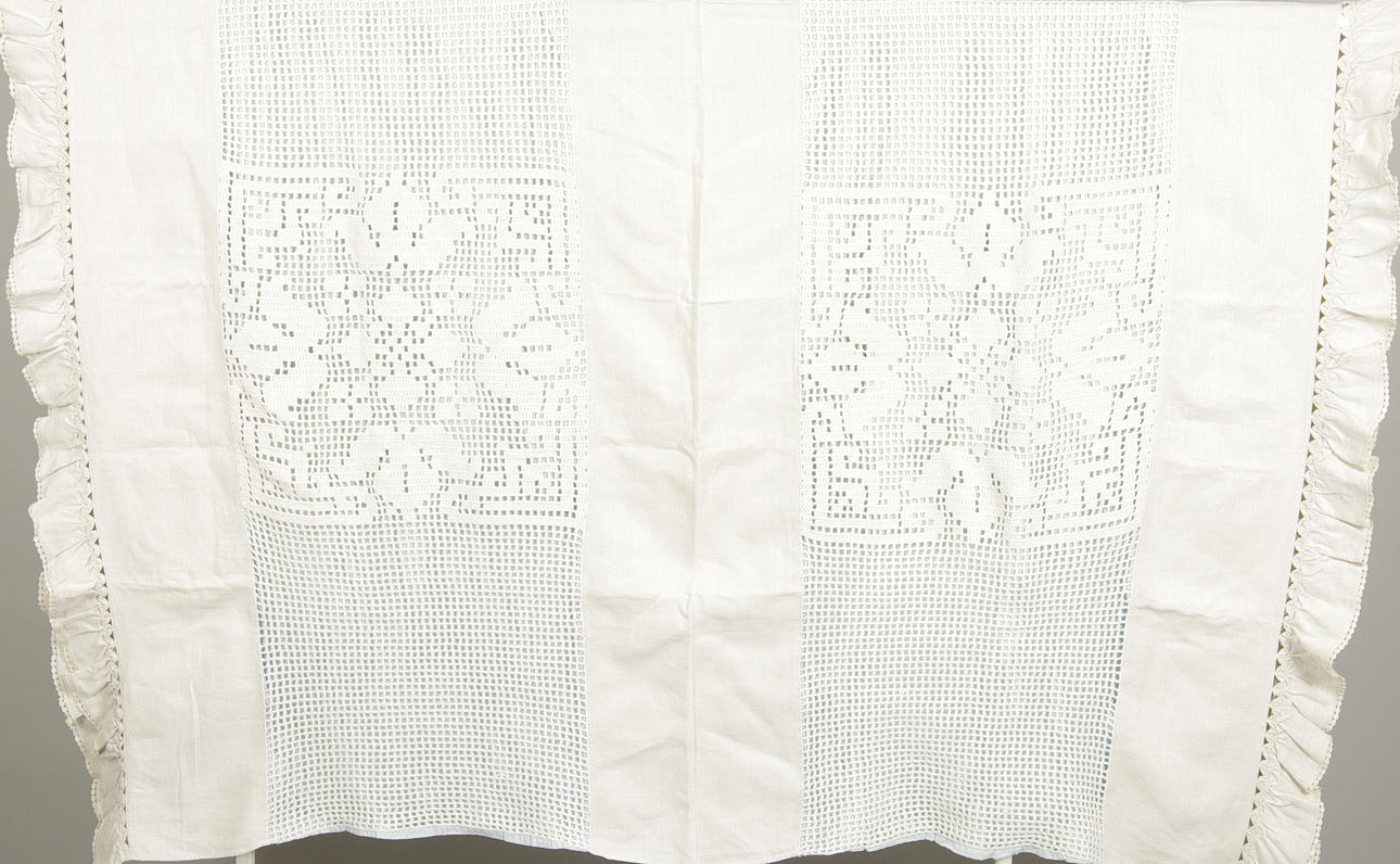 SÄNGÖVERKAST, virkat/handvävd lin.