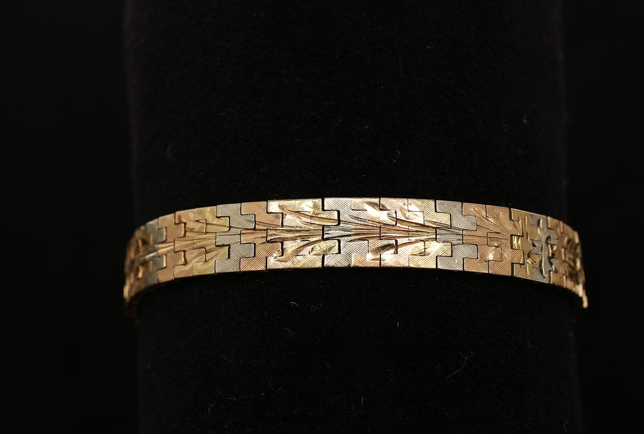 ARMBAND, 18k guld, trois couleurs/ trefärgat guld.