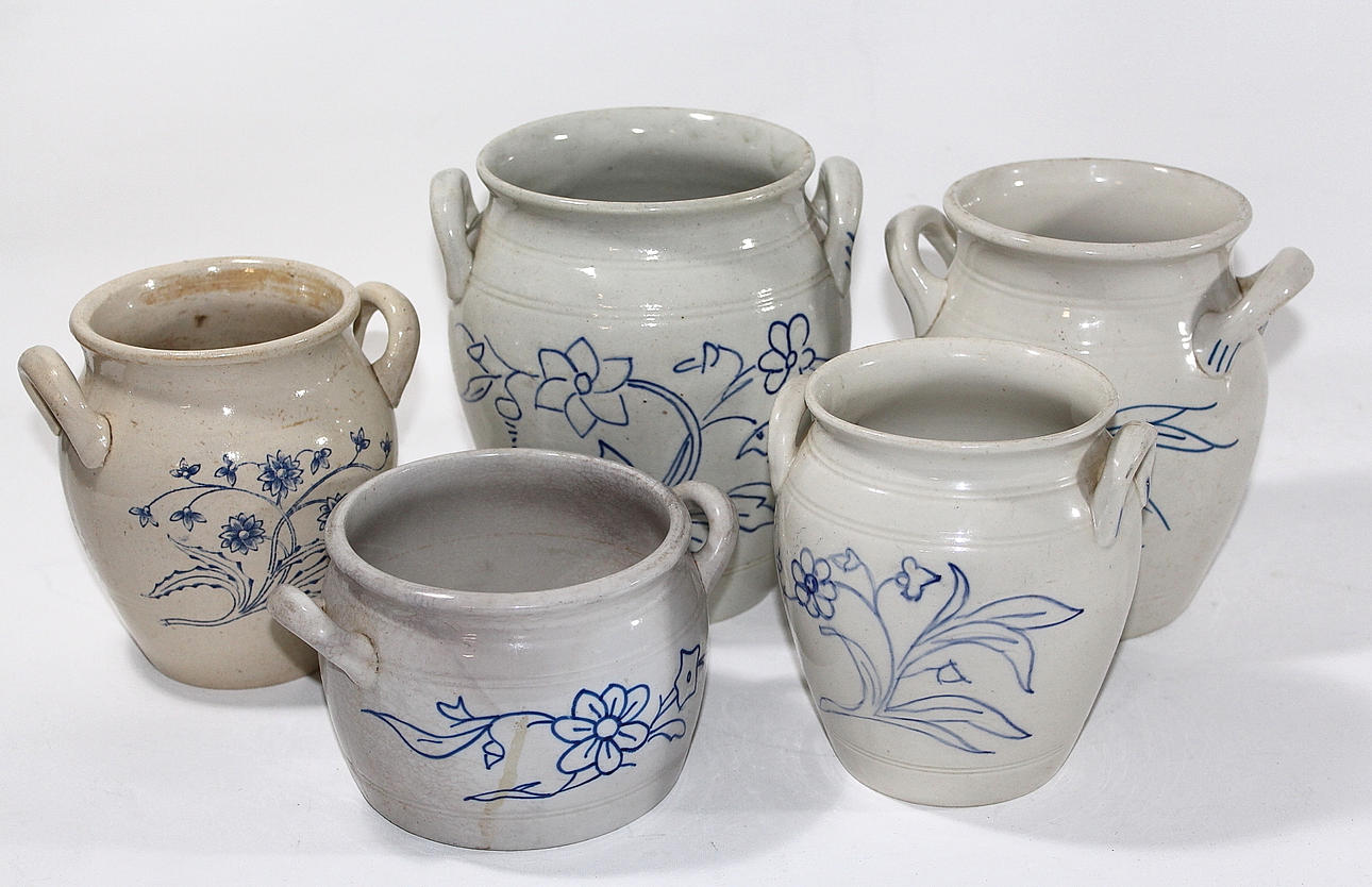 KRUKOR, stengods, 5 st, Gustavsberg, Rörstrand, Göteborg.