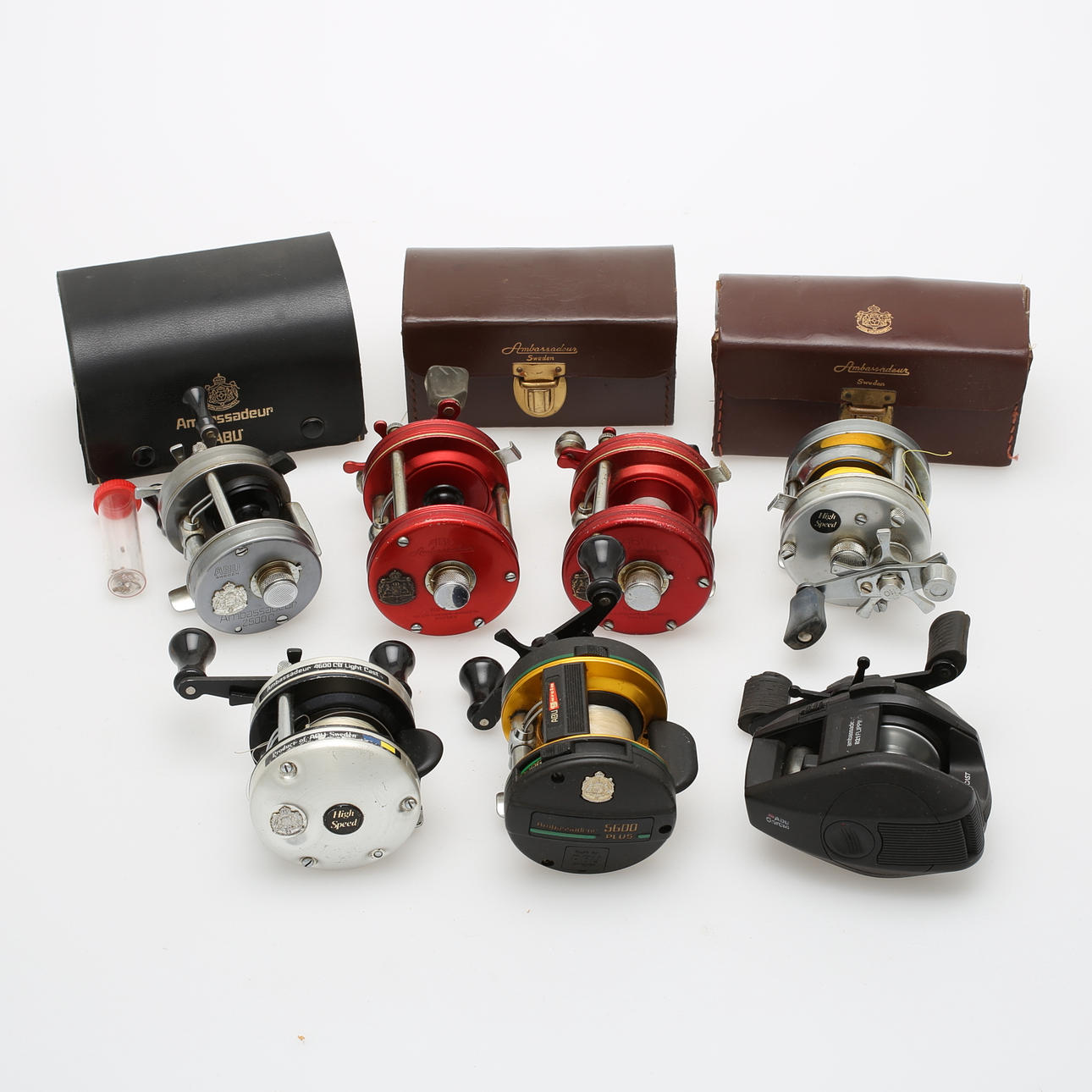 ABU AMBASSADEUR FISKERULLAR, 7 st samt 3 originalfodral.