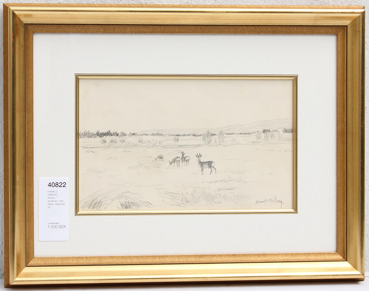 HARALD WIBERG. Blyerts. landskap med rådjur, signerad.