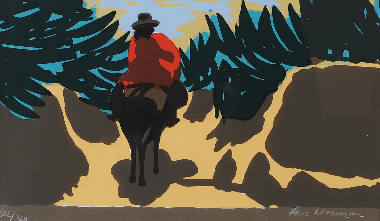 LARS NORRMAN. Reitfigur, Farblithografie, signiert.