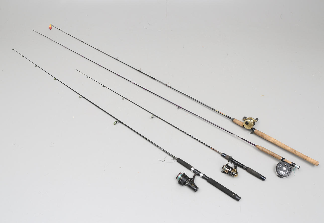 FISKESPÖN med RULLAR, 4 st, ABU Ambassadeur, Cardinal, Diplomat.