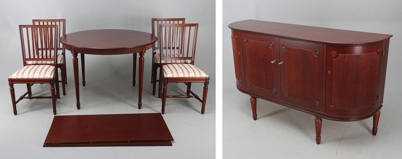 MATSALSMÖBEL, 6 delar, gustaviansk stil, 1900-talets andra hälft.