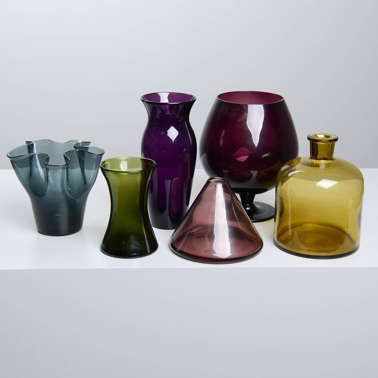 VASES, 6 pcs, glass.