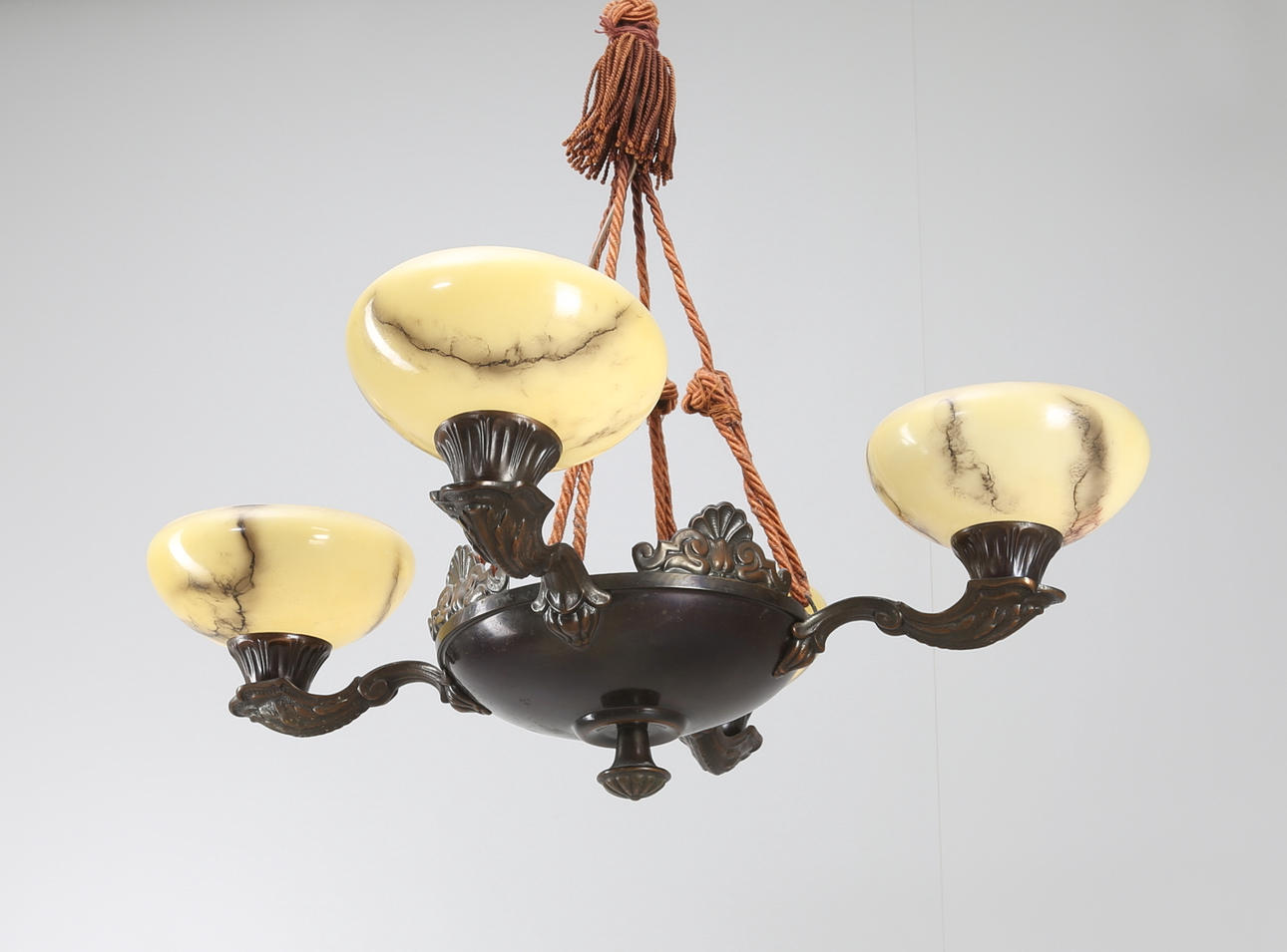 TAKLAMPA, Ampel, jugend, tidigt 1900-tal, glas och metall.