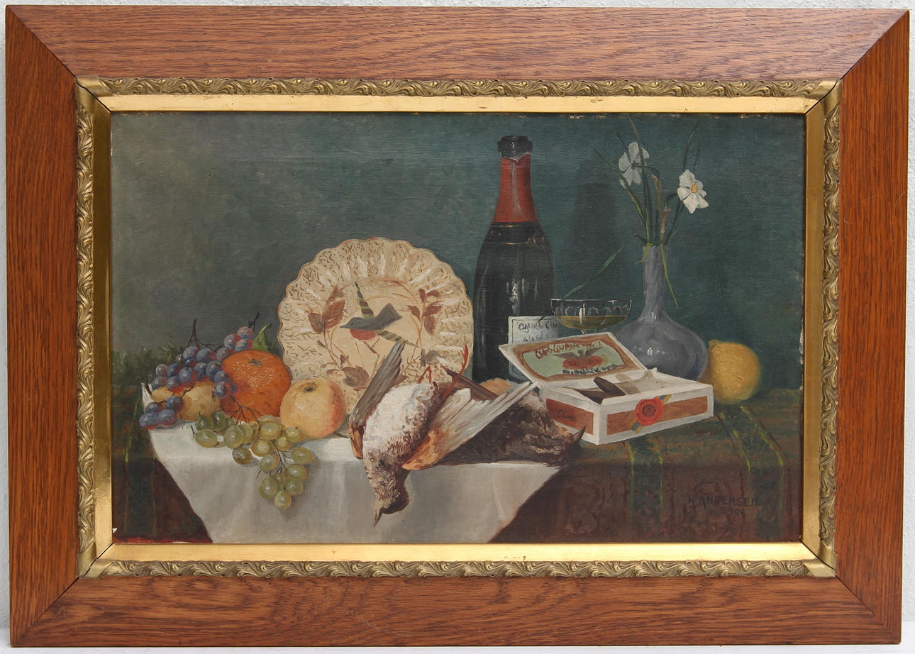 H ANDERSEN. Olja på duk. Stilleben, signerad-1904.