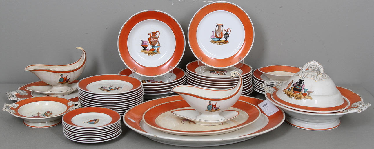 MATSERVIS, 53 delar, ironstone, "Etruria" Rörstrand, 1800-tal.