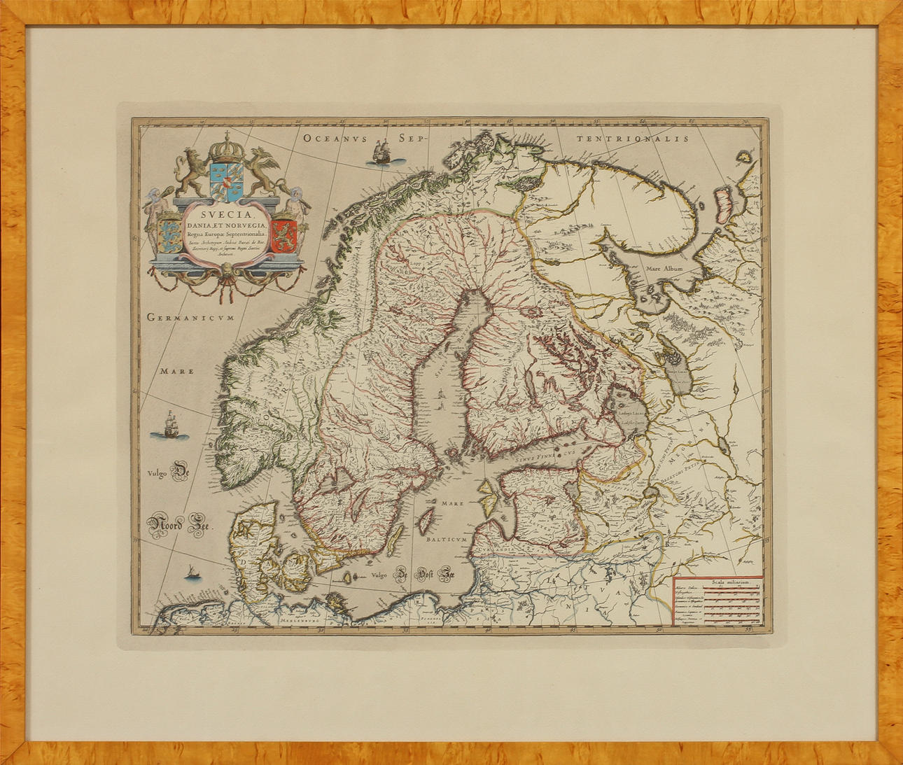 KARTA, inramad, Svecia, Dania, Et Norvegia.