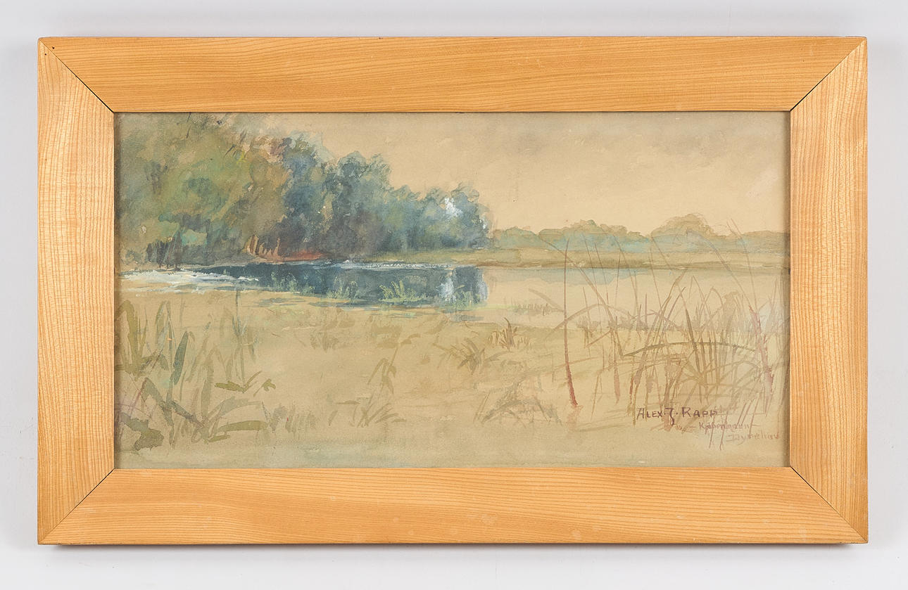 ALEX RAPP. Landscape outside Copenhagen, signed, mixed media with watercolor and pencil.