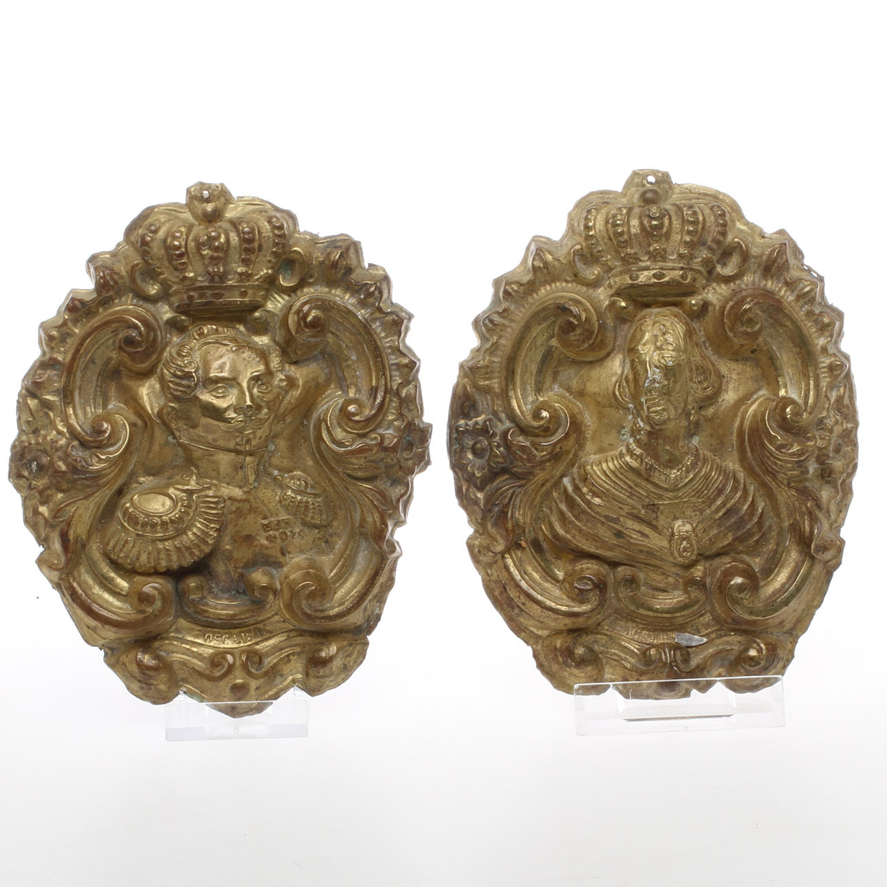 KUNGLIGA RELIEFER, mässing, Oscar I och Josefina, 1800-tal.