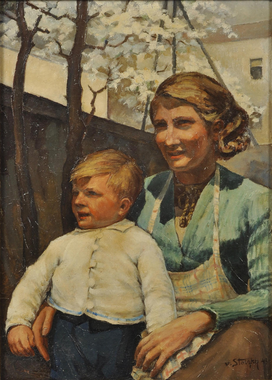 UNBEKANNT. TÄTIG 1940ER JAHRE. mor och son.