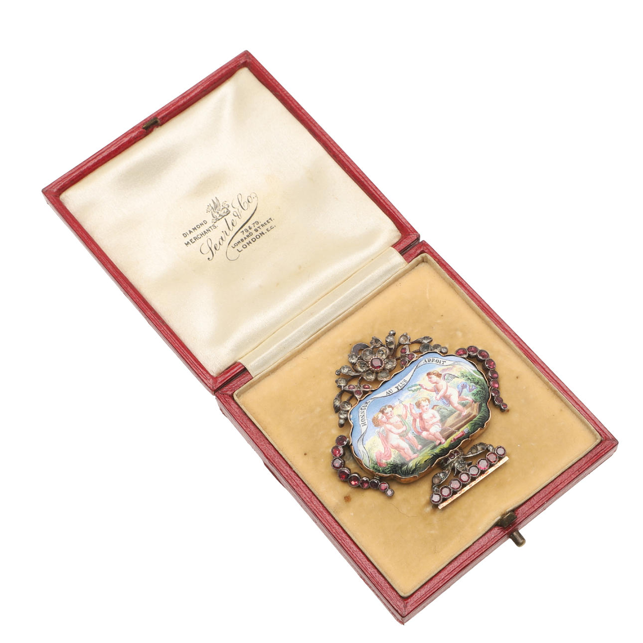 A 19TH CENTURY FRENCH, PASTE, GARNET AND ENAMEL BROOCH.