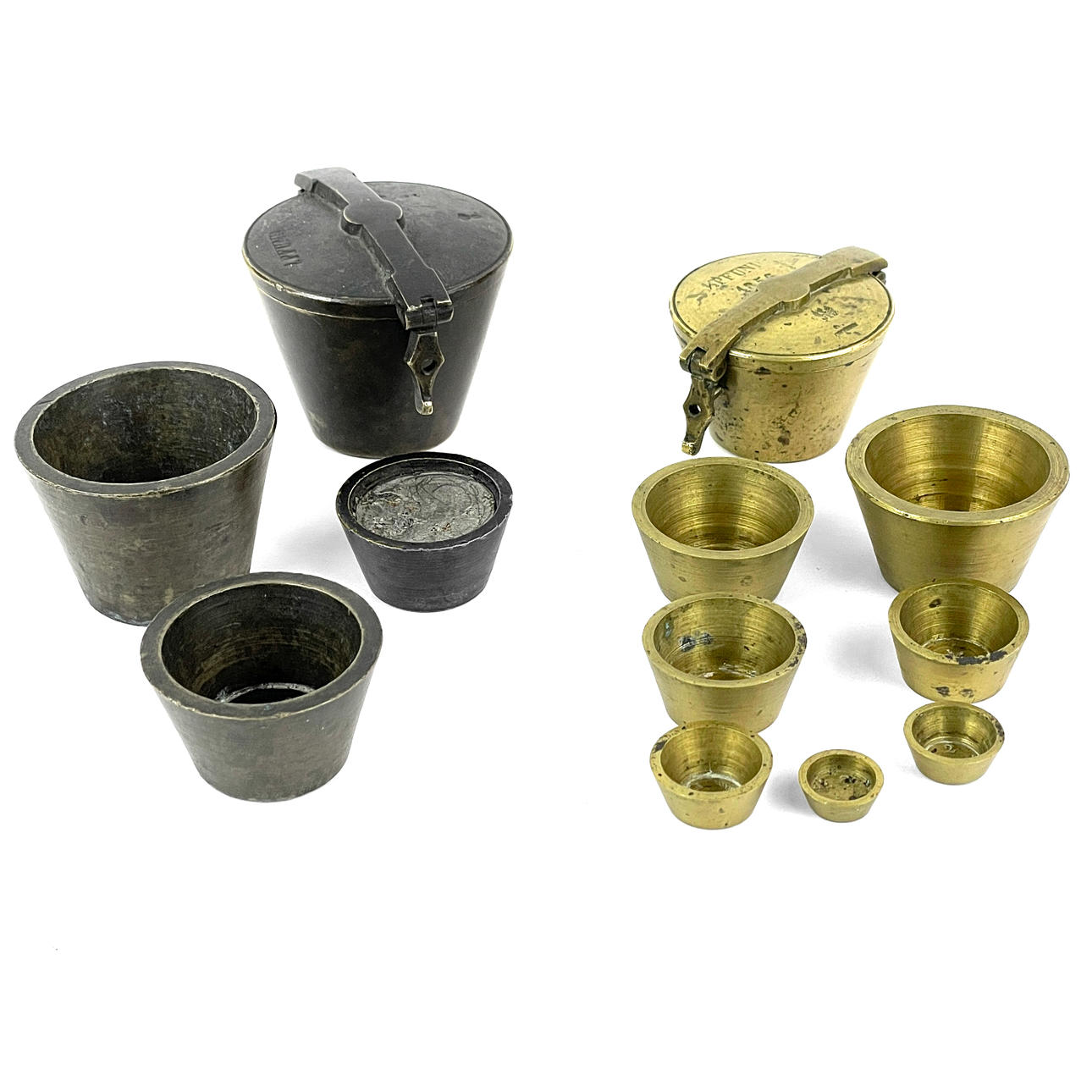 GEWICHTSSÄTZE, 2-tlg., Messing, u.a. 1856 Crossen.