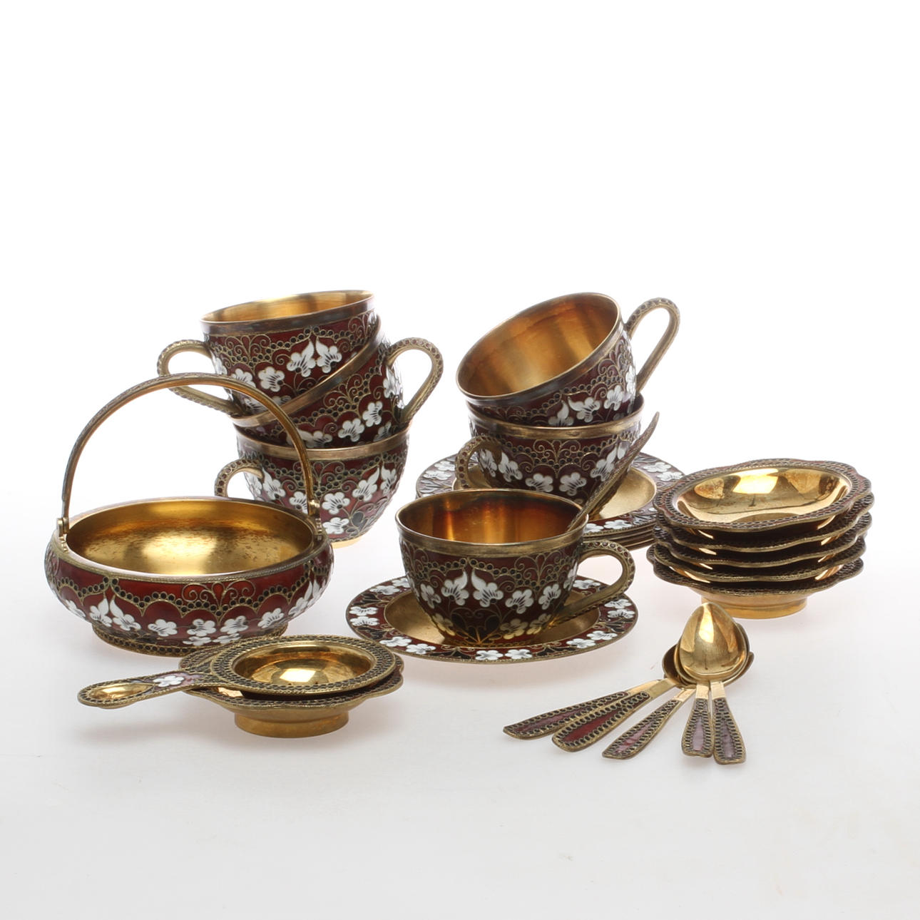 TESERVIS, 20 delar, förgyllt silver med emalj, Sovjetunionen, 1900-talets andra hälft.