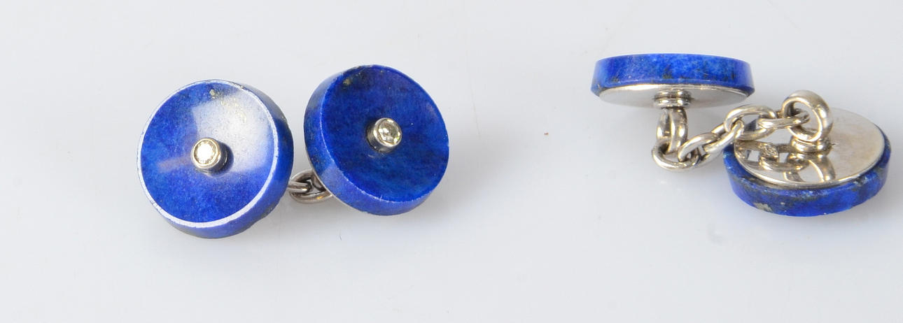 MANSCHETTKNAPPAR, 1-par, 14 K, Lapis lazuli och diamanter.