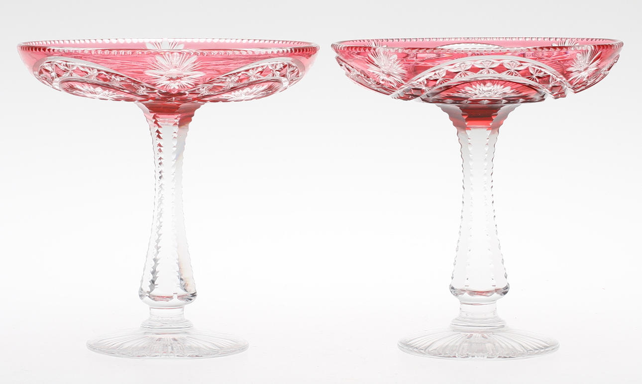 SKÅLAR PÅ FOT, snarlika, böhmiskt glas.