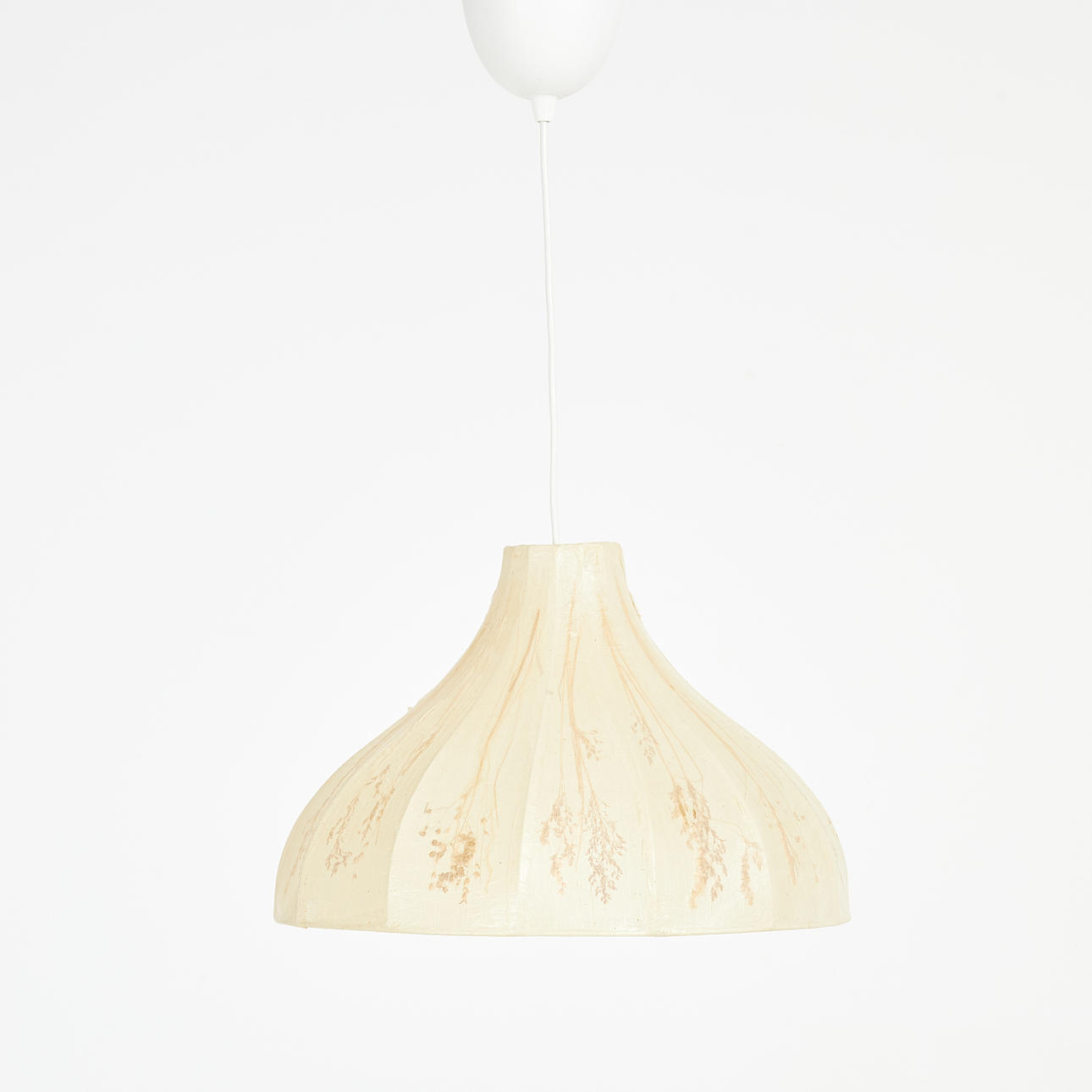 CEILING LAMP “Skirt”, rice paper screen with dried plants.