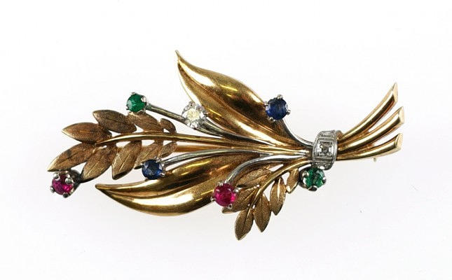 BROSSCHE, vitt guld och gult guld.