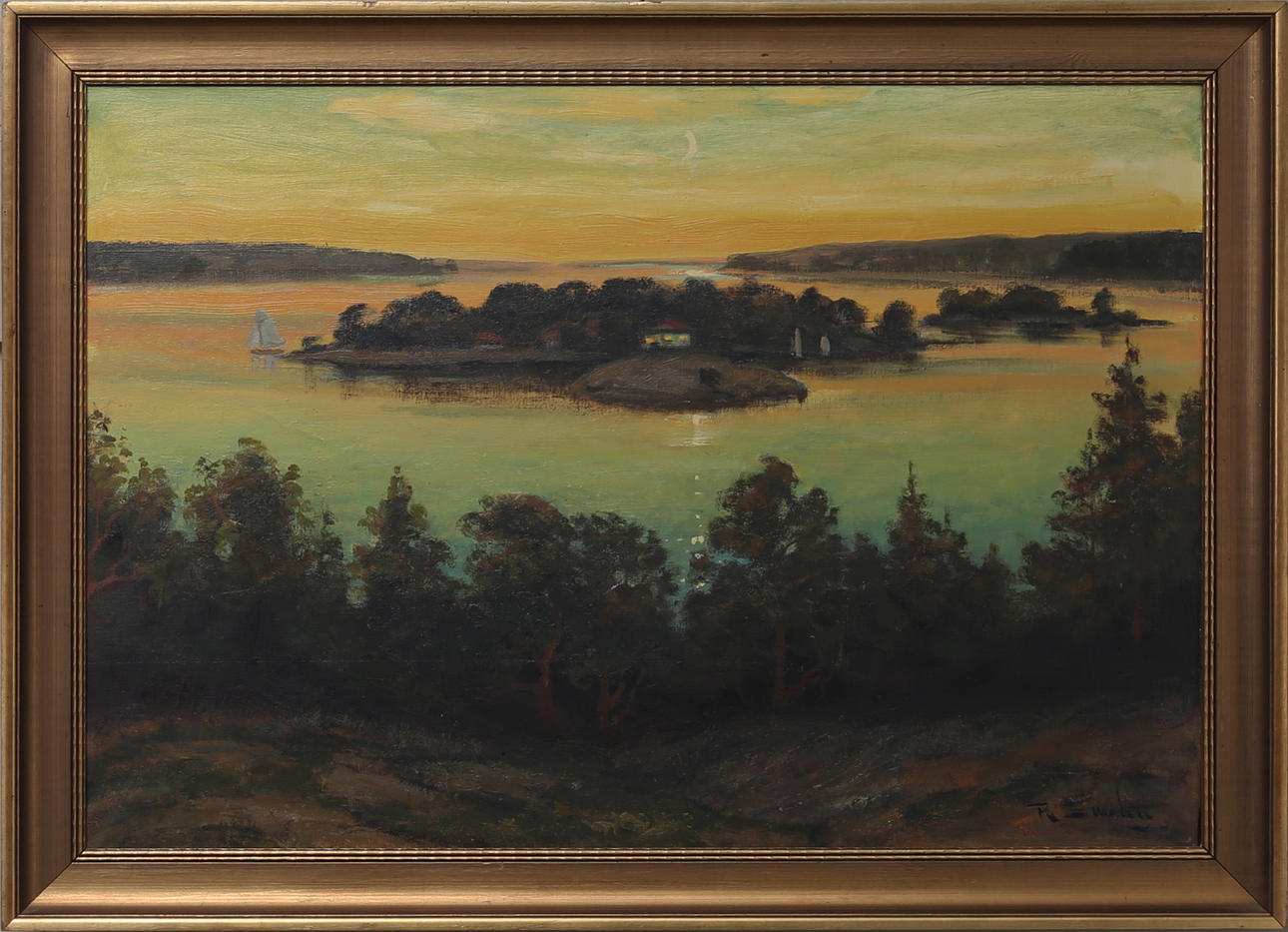 RAGNAR SWAHN. Stugan på ön, olja på duk, signerad.