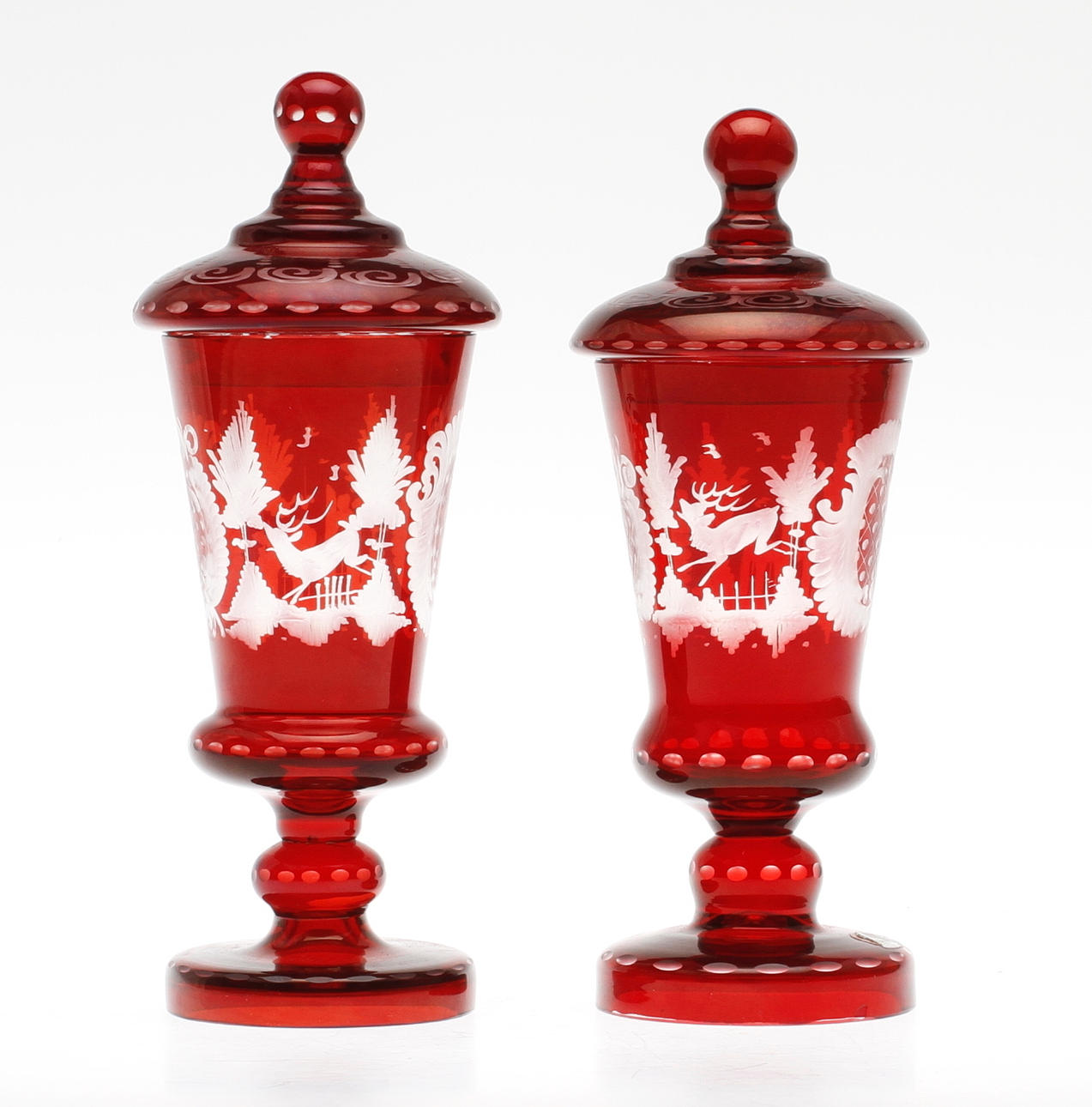 LOCKPOKALER, snarlika, sk böhmiskt glas, 1900-tal.