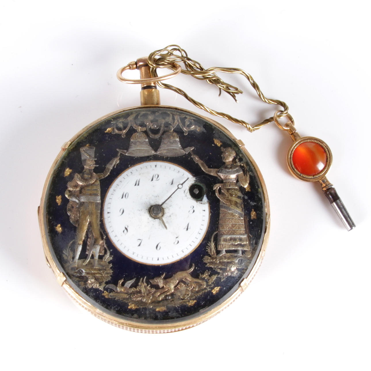 FICKUR, boett 14 k guld, spindelgång, Jaquemarts, Frankrike, omkring sekelskiftet 1800.