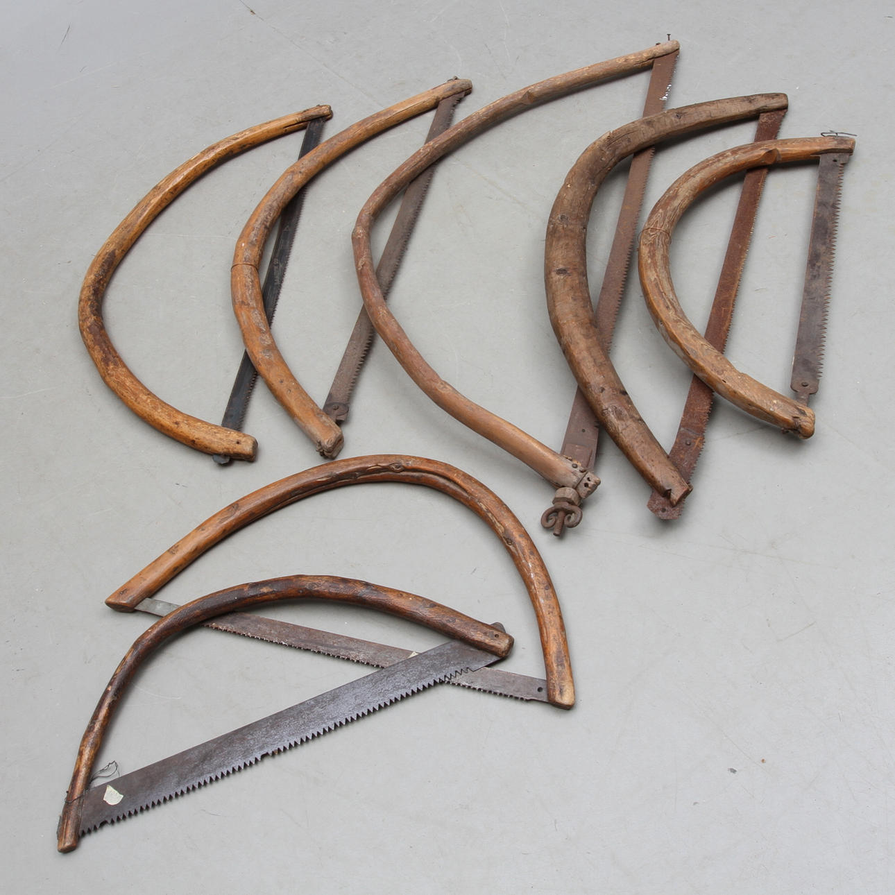 PARTI SÅGAR, 7 st, allmoge, 1800/1900-tal.