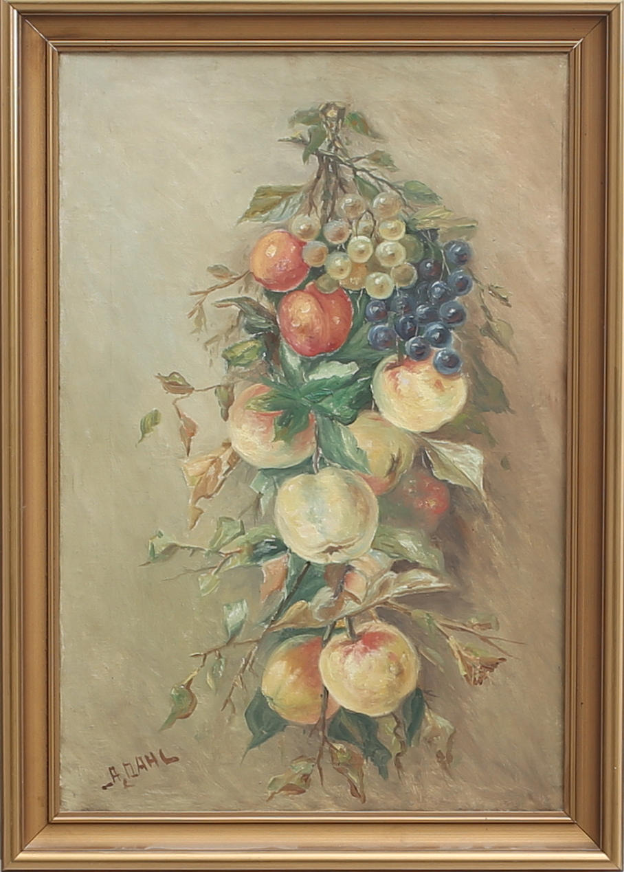 ANSEL DAHL. Stilleben med frukter, olja på duk, signerad A.Dahl.