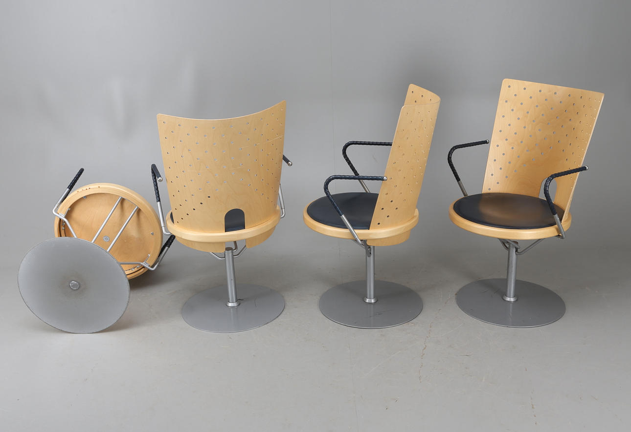 SNURRSTOLAR, 4 stycken, "Hövding" Börge Lindau Blå station, 1900/2000-tal.