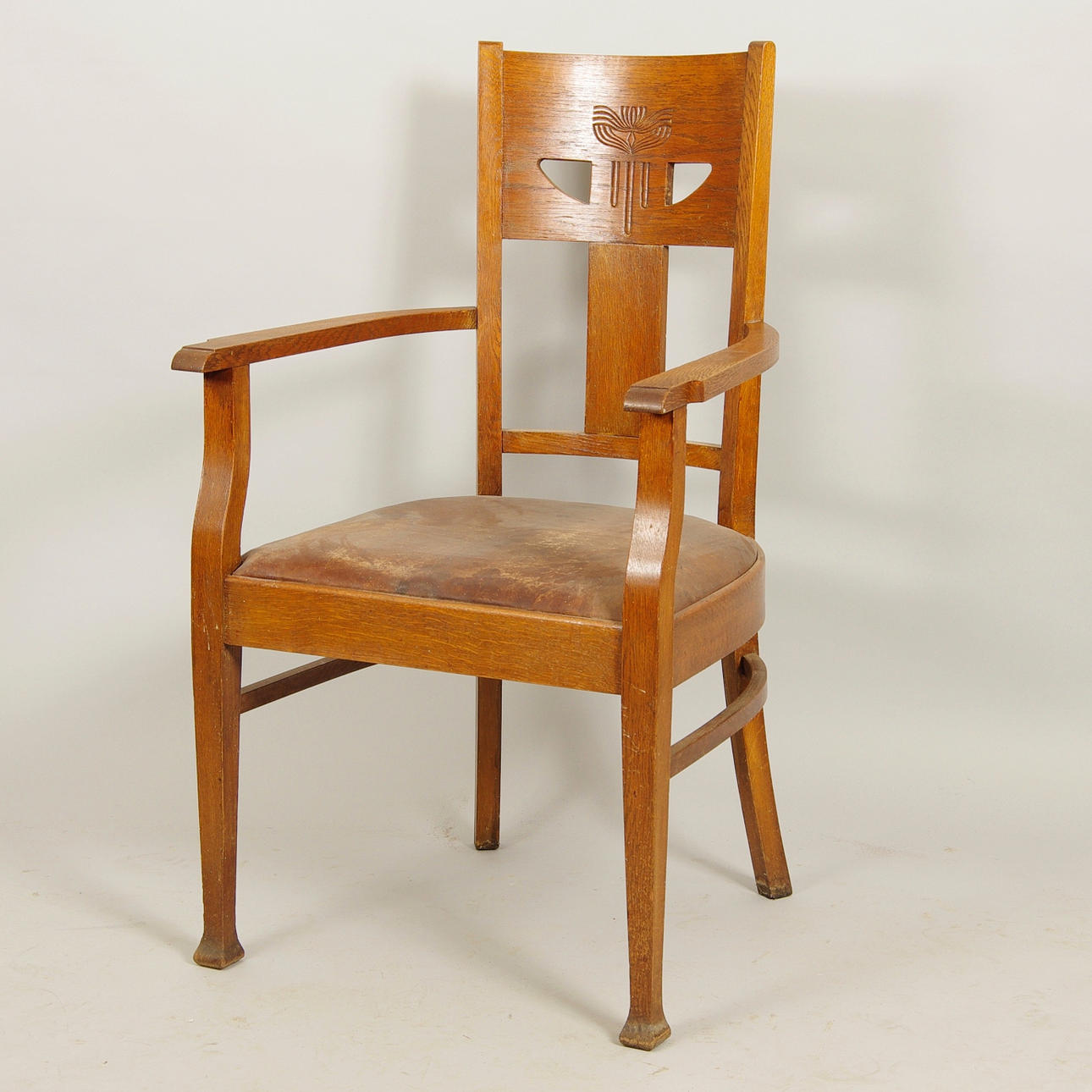 ARM CHAIR, oak, dated 1922.