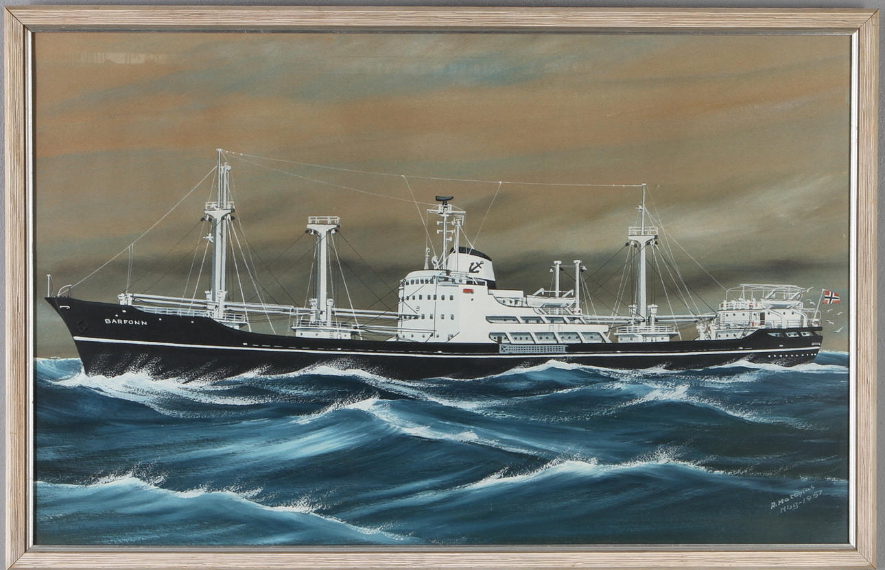 ODIENTIFIERAD KONSTNÄR. "Barfonn", gouache, signerad R.Matthias samt daterad Hbg 1957.