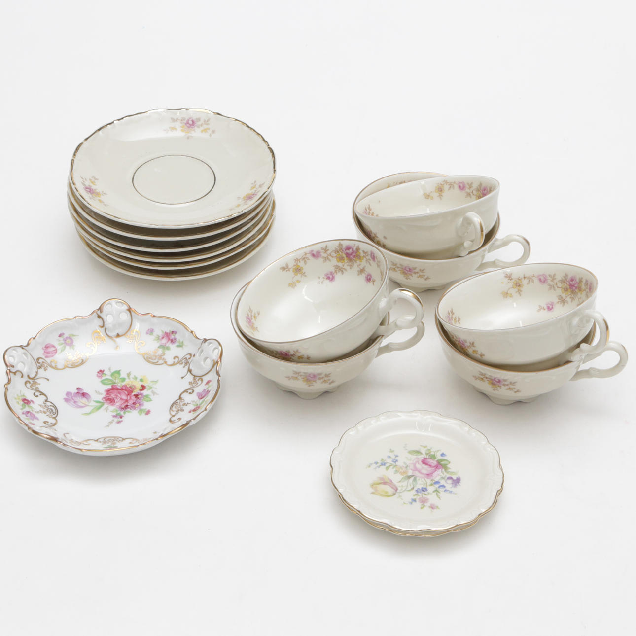CUPS, with saucer, 6 pcs, porcelain, SMALL DISH, 3 pcs.