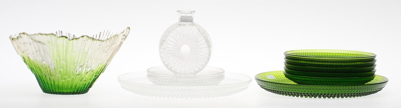 GLASFÖREMÅL, 11 delar, Finland bl.a. SKÅL, Tauno Wirkkala, Humppila, sign.