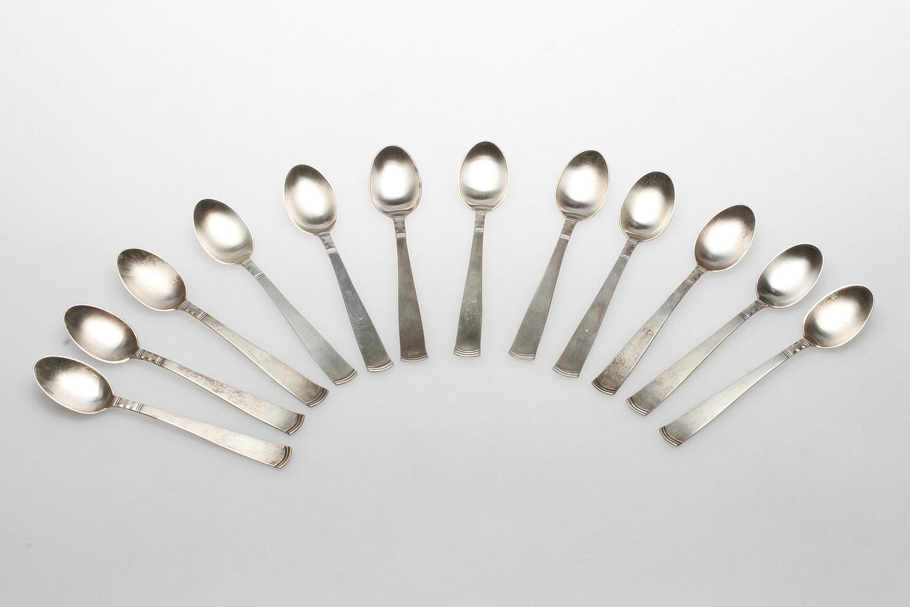 TESKEDAR, tolv stycken, GAB, "Rosenholm", Silver, vikt ca 193 gram.