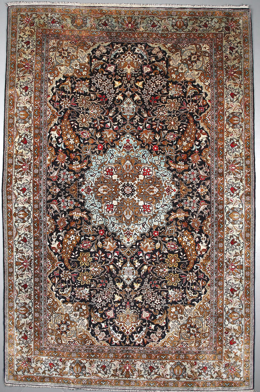 MATTA, persisk, Kashan, silke, antik, 210x135 cm.