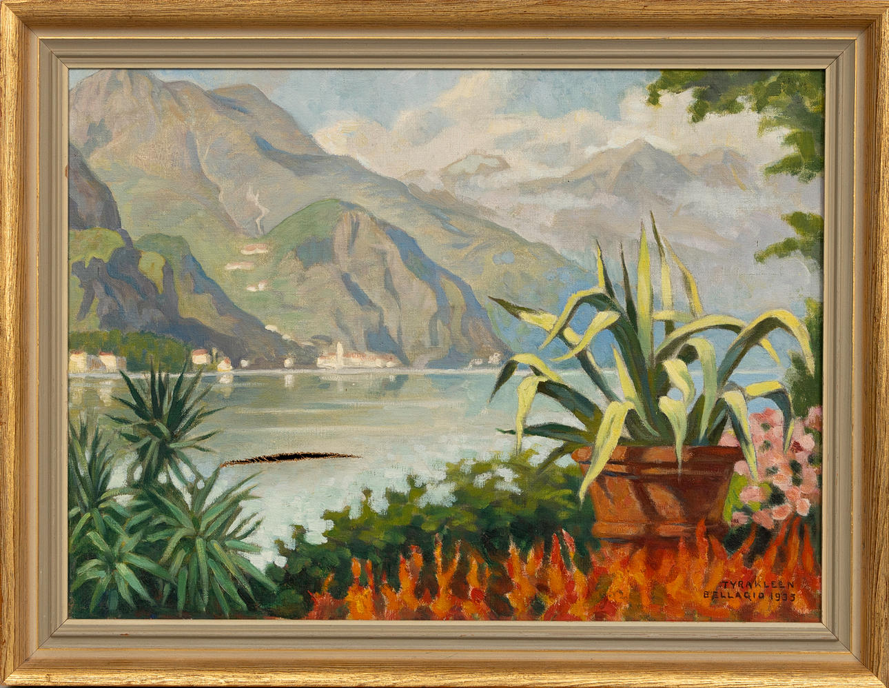 TYRA  KLEEN. “Bellagio” oil on canvas, signed and dated 1935.