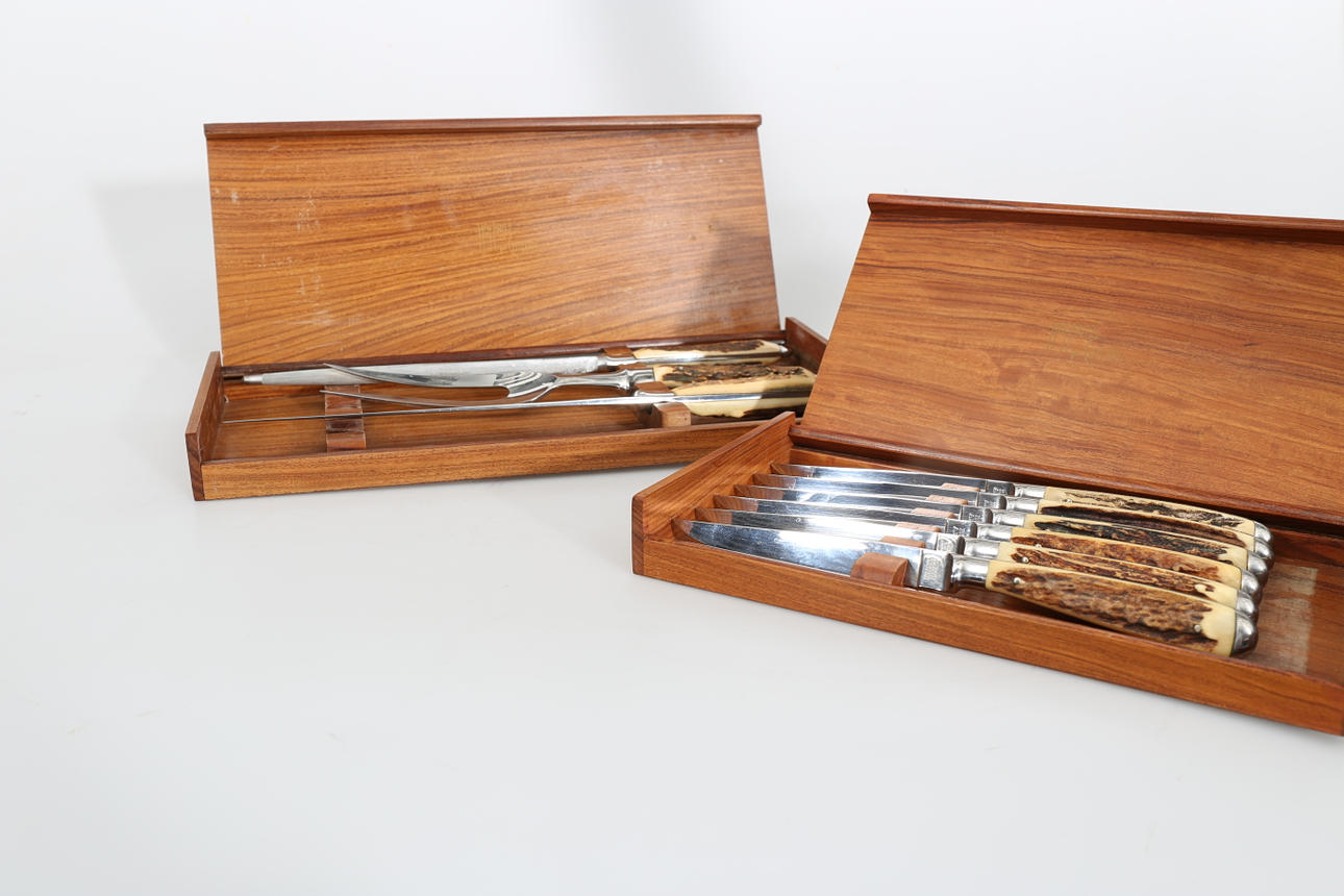 TRANSCHERBESTICK OCH KNIVAR, rostfria blad och benliknande, skaft, Hoffritz, Tyskland.