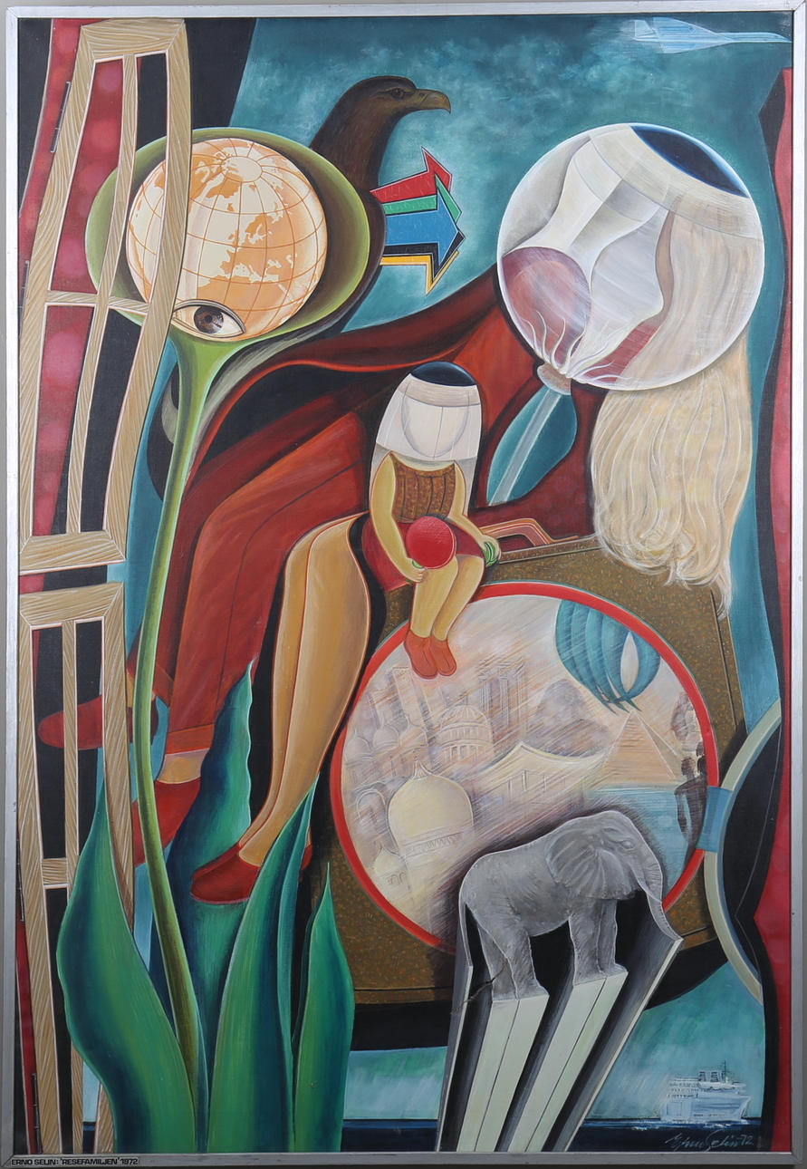 ERNO SELIN. "Resefamiljen", olja på duk, signerad.